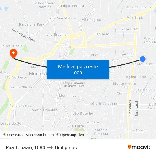 Rua Topázio, 1084 to Unifipmoc map