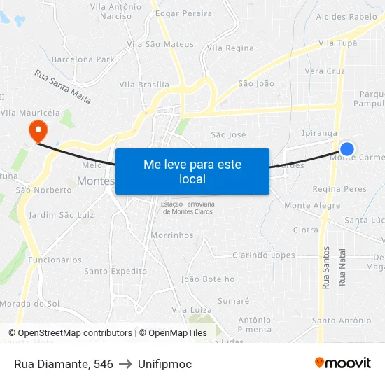 Rua Diamante, 546 to Unifipmoc map