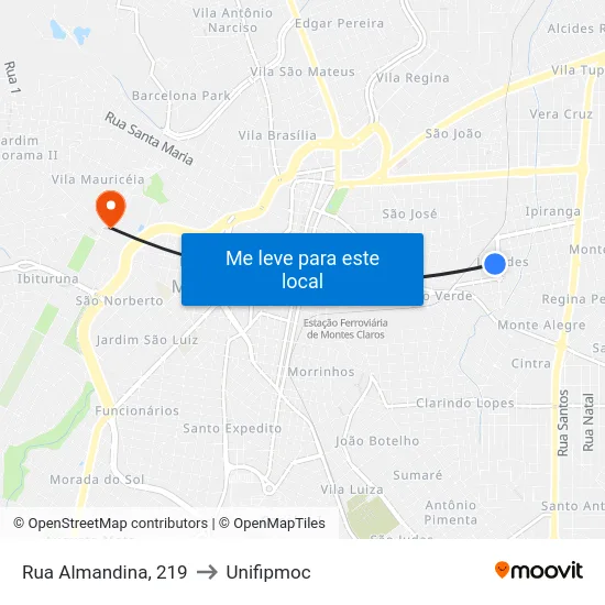 Rua Almandina, 219 to Unifipmoc map