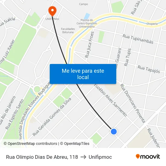 Rua Olímpio Dias De Abreu, 118 to Unifipmoc map