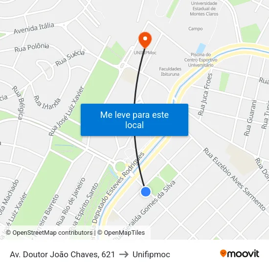 Av. Doutor João Chaves, 621 to Unifipmoc map