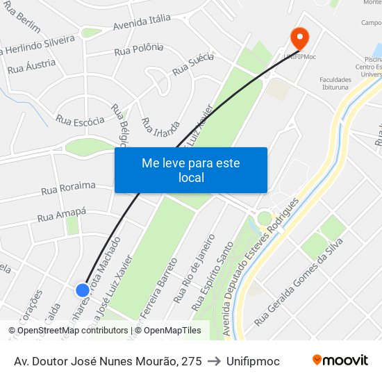 Av. Doutor José Nunes Mourão, 275 to Unifipmoc map