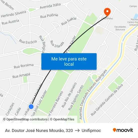 Av. Doutor José Nunes Mourão, 320 to Unifipmoc map