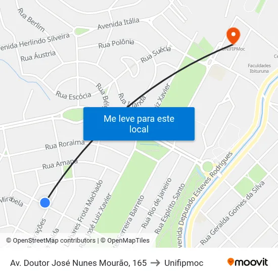 Av. Doutor José Nunes Mourão, 165 to Unifipmoc map