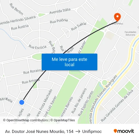 Av. Doutor José Nunes Mourão, 154 to Unifipmoc map