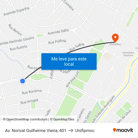 Av. Norival Guilherme Vieira, 401 to Unifipmoc map