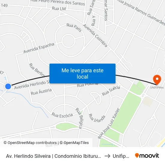 Av. Herlindo Silveira | Condomínio Ibituruna Prime to Unifipmoc map