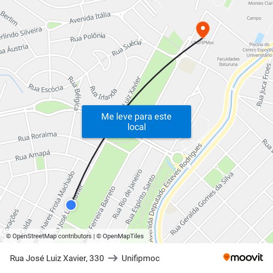 Rua José Luiz Xavier, 330 to Unifipmoc map