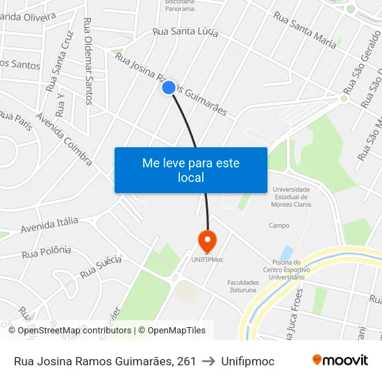 Rua Josina Ramos Guimarães, 261 to Unifipmoc map