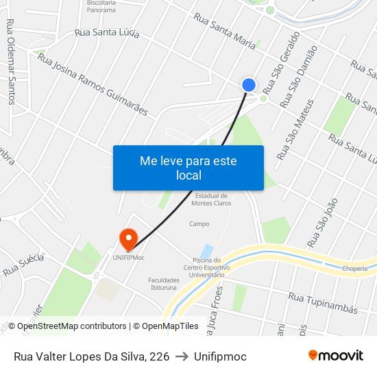 Rua Valter Lopes Da Silva, 226 to Unifipmoc map