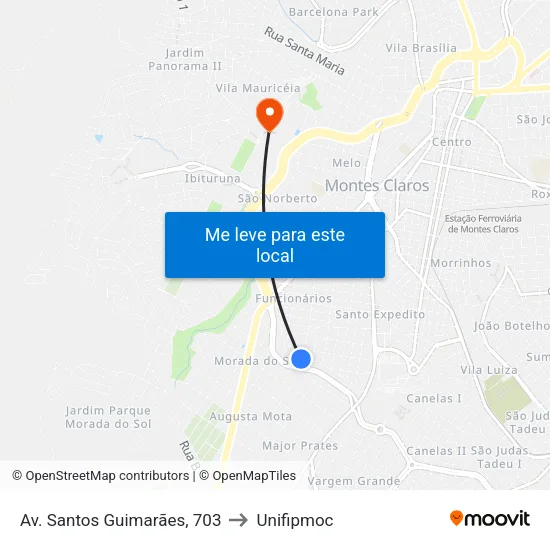 Av. Santos Guimarães, 703 to Unifipmoc map