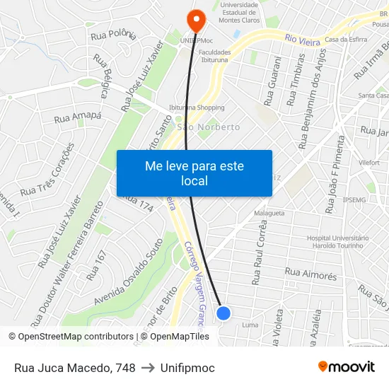Rua Juca Macedo, 748 to Unifipmoc map