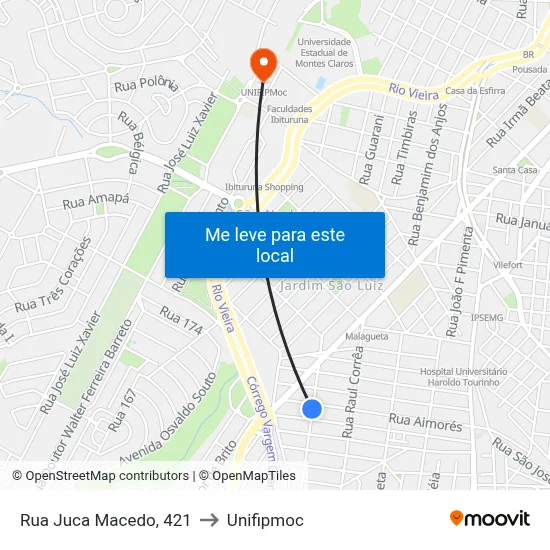Rua Juca Macedo, 421 to Unifipmoc map