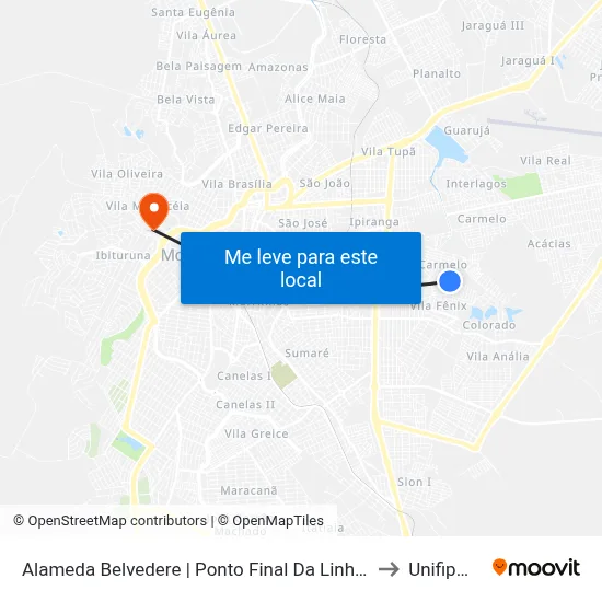 Alameda Belvedere | Ponto Final Da Linha 5803 to Unifipmoc map