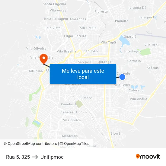 Rua 5, 325 to Unifipmoc map