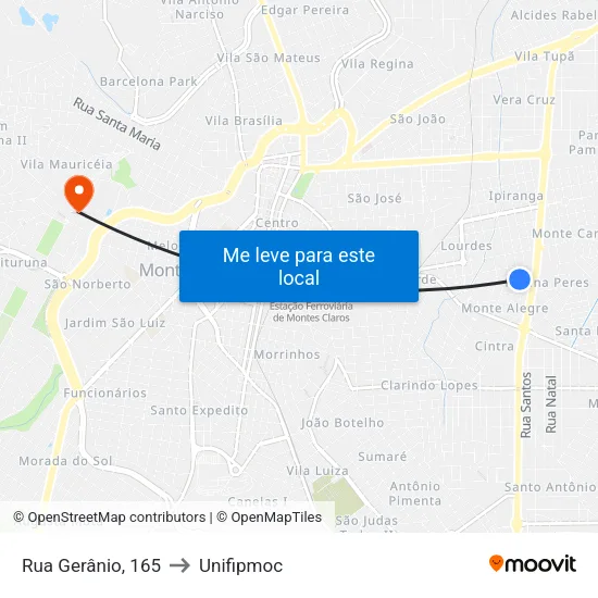 Rua Rio Verde, 249 to Unifipmoc map