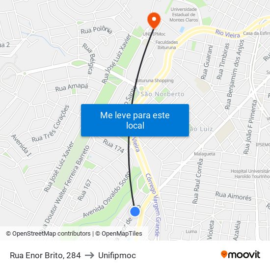 Rua Enor Brito, 284 to Unifipmoc map