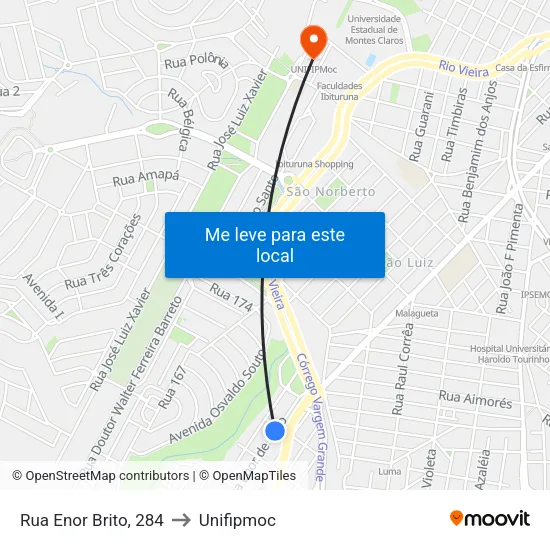 Rua Enor Brito, 284 to Unifipmoc map