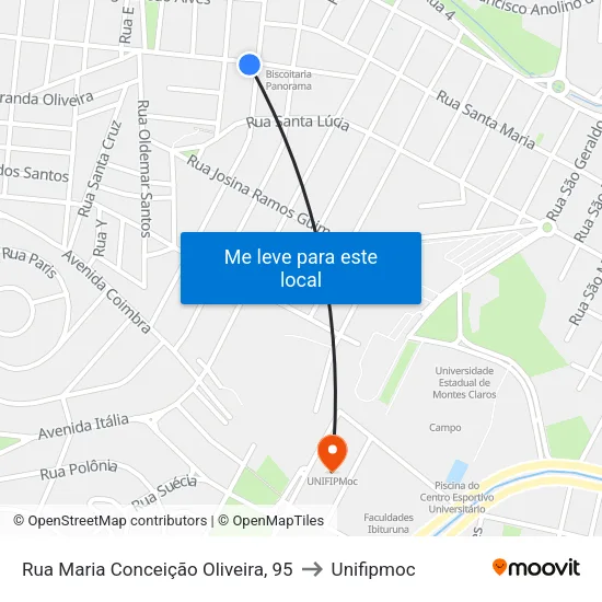 Rua Maria Conceição Oliveira, 95 to Unifipmoc map