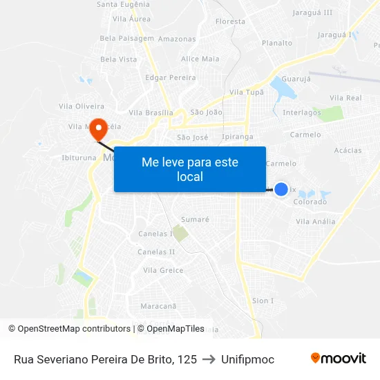 Rua Severiano Pereira De Brito, 125 to Unifipmoc map