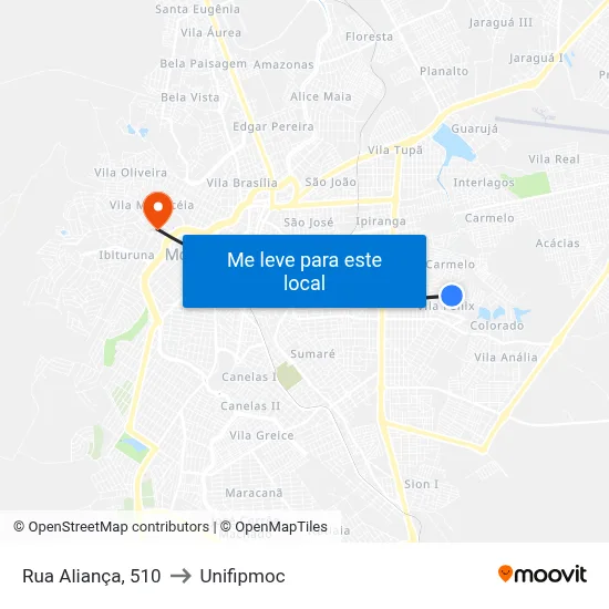 Rua Aliança, 510 to Unifipmoc map