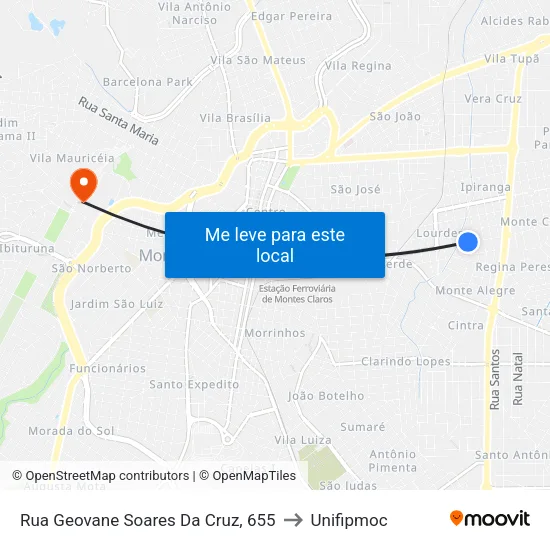 Rua Geovane Soares Da Cruz, 655 to Unifipmoc map