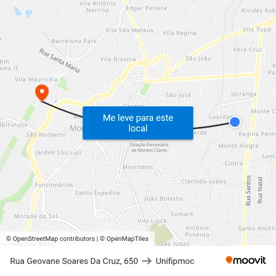 Rua Geovane Soares Da Cruz, 650 to Unifipmoc map