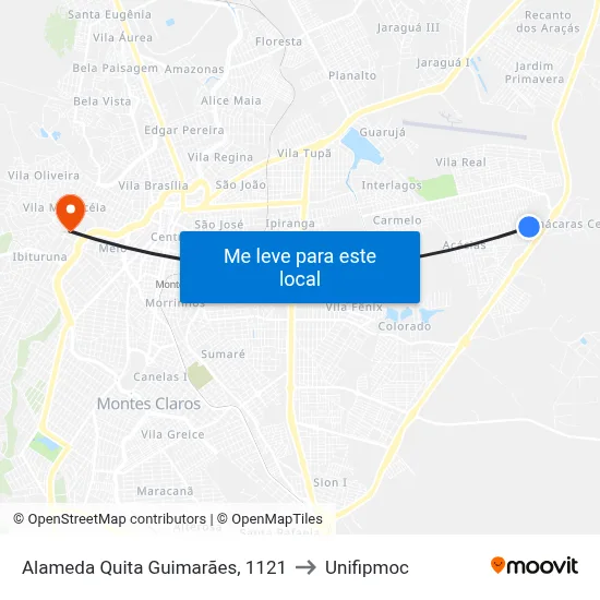 Alameda Quita Guimarães, 1121 to Unifipmoc map