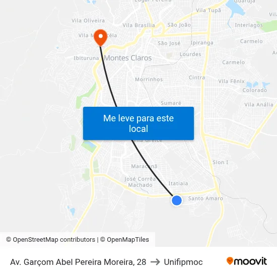Av. Garçom Abel Pereira Moreira, 28 to Unifipmoc map
