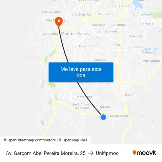 Av. Garçom Abel Pereira Moreira, 25 to Unifipmoc map
