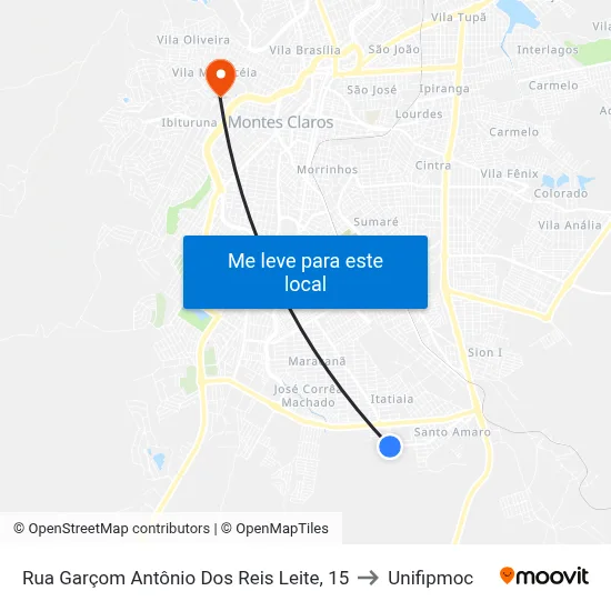Rua Garçom Antônio Dos Reis Leite, 15 to Unifipmoc map