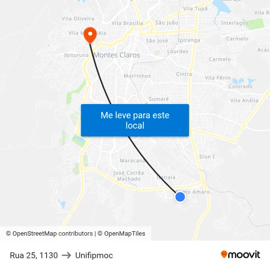 Rua 25, 1130 to Unifipmoc map