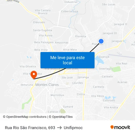 Rua Rio São Francisco, 693 to Unifipmoc map