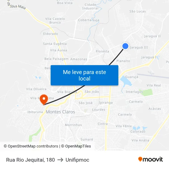 Rua Rio Jequitaí, 180 to Unifipmoc map