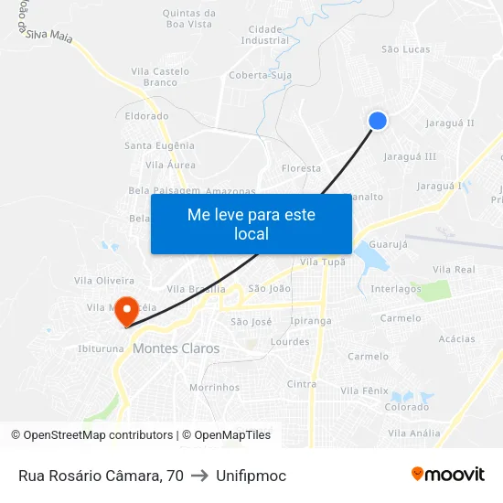 Rua Rosário Câmara, 70 to Unifipmoc map
