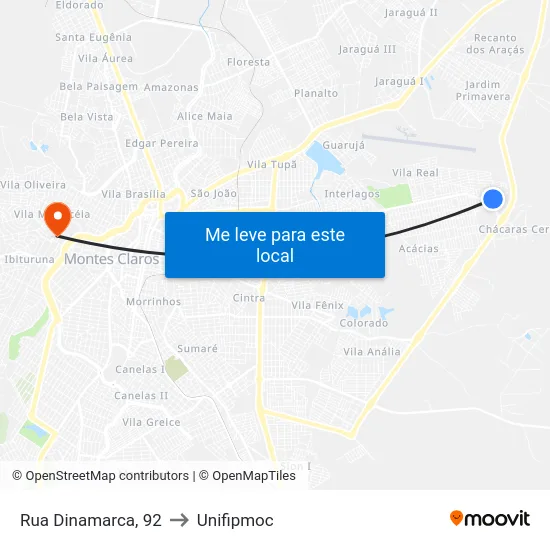 Rua Dinamarca, 92 to Unifipmoc map