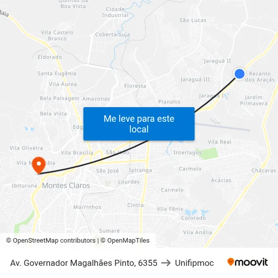 Av. Governador Magalhães Pinto, 6355 to Unifipmoc map