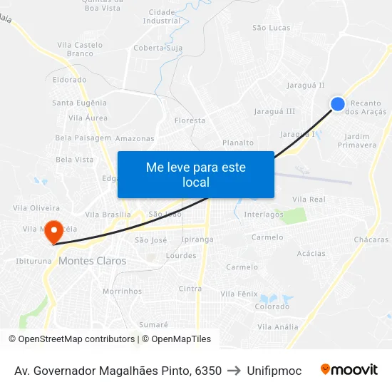 Av. Governador Magalhães Pinto, 6350 to Unifipmoc map