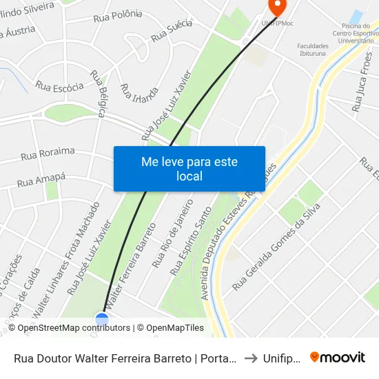 Rua Doutor Walter Ferreira Barreto | Portal Das Arueiras to Unifipmoc map