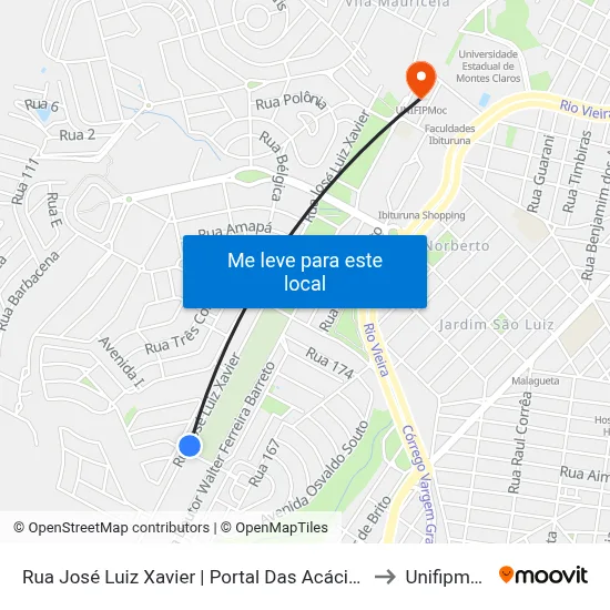 Rua José Luiz Xavier | Portal Das Acácias to Unifipmoc map