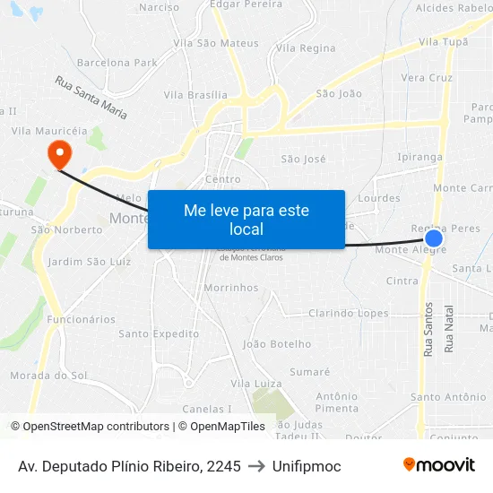 Av. Deputado Plínio Ribeiro, 2245 to Unifipmoc map