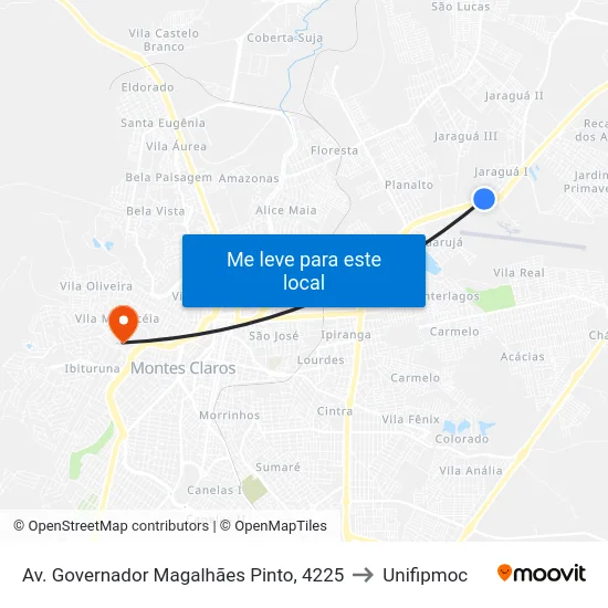Av. Governador Magalhães Pinto, 4225 to Unifipmoc map