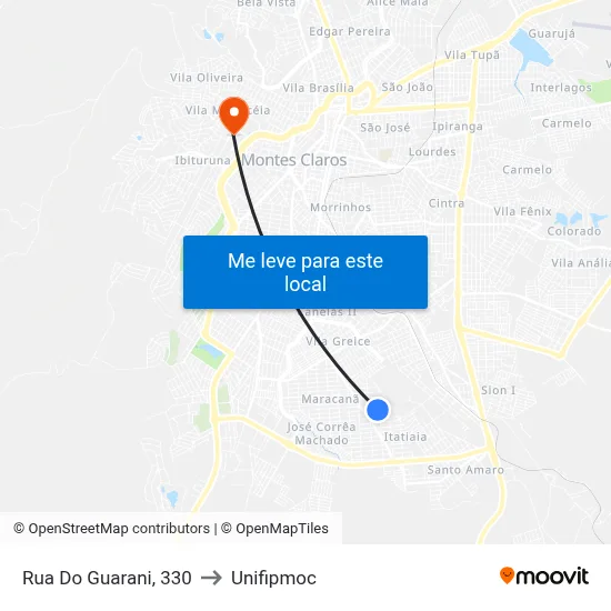 Rua Do Guarani, 330 to Unifipmoc map