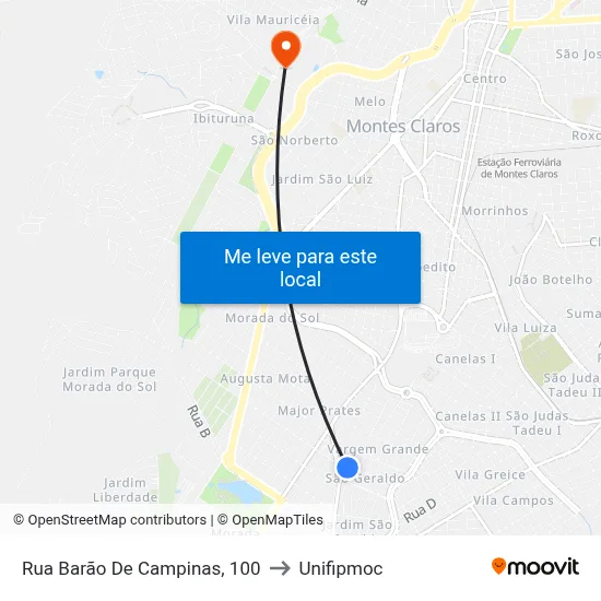 Rua Barão De Campinas, 100 to Unifipmoc map