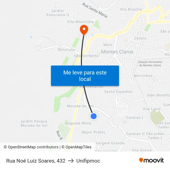 Rua Noé Luíz Soares, 432 to Unifipmoc map