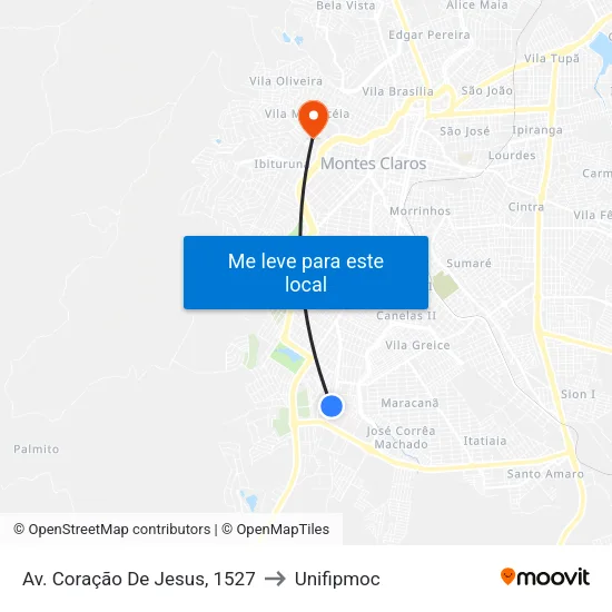 Av. Coração De Jesus, 1527 to Unifipmoc map