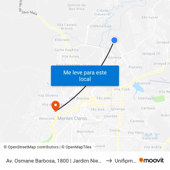 Av. Osmane Barbosa, 1800 | Jardim Niemeyer to Unifipmoc map
