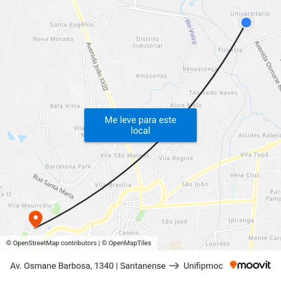 Av. Osmane Barbosa, 1340 | Santanense to Unifipmoc map