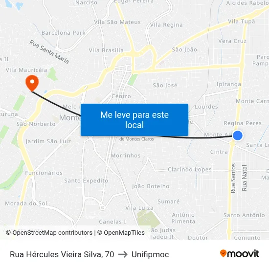 Rua Hércules Vieira Silva, 70 to Unifipmoc map