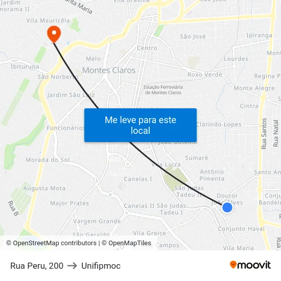 Rua Peru, 200 to Unifipmoc map
